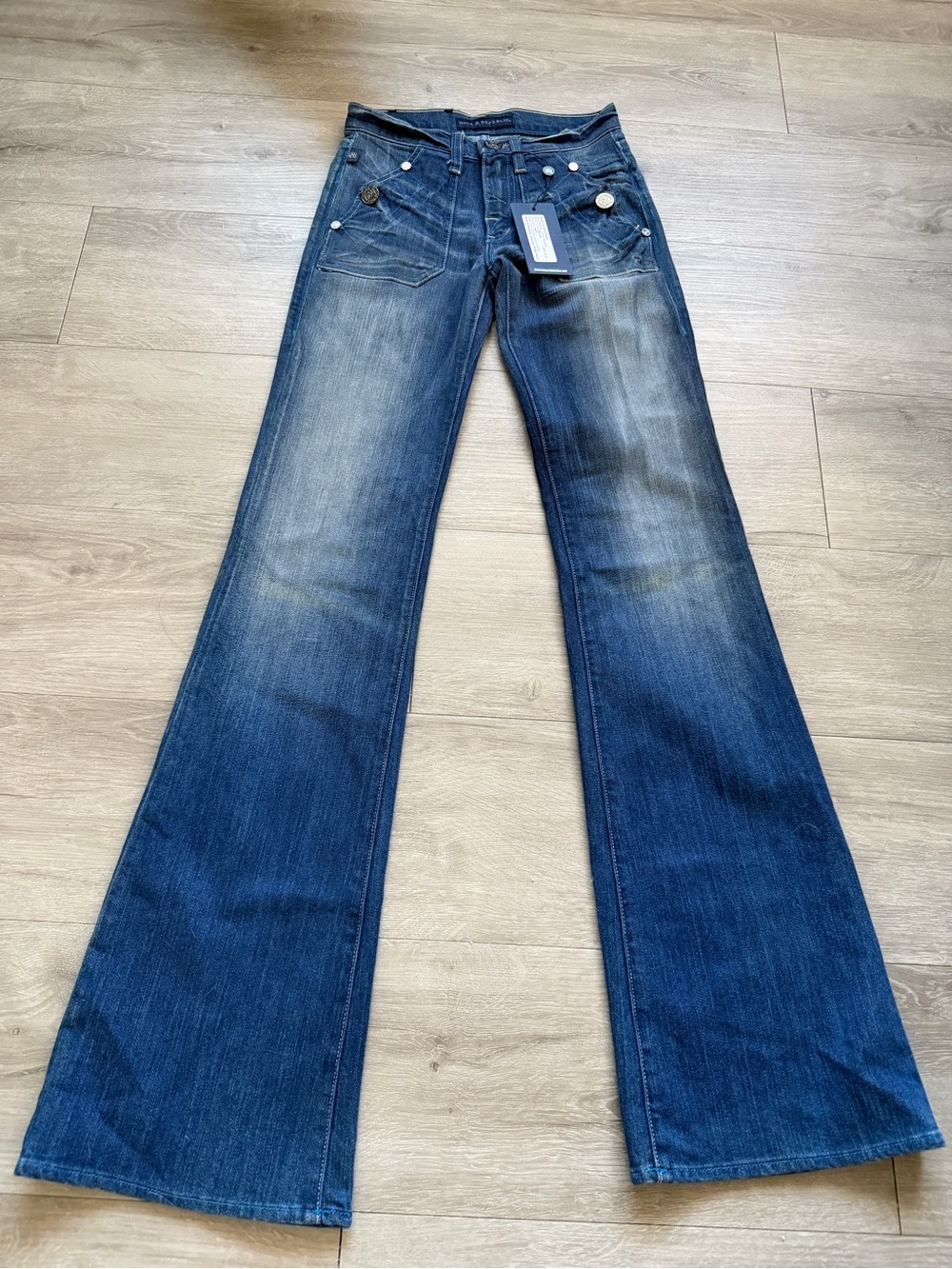 NWT  Rock&Republic Berlin flare Y2K jeans size 25 Deadstock flap pocket Turqu